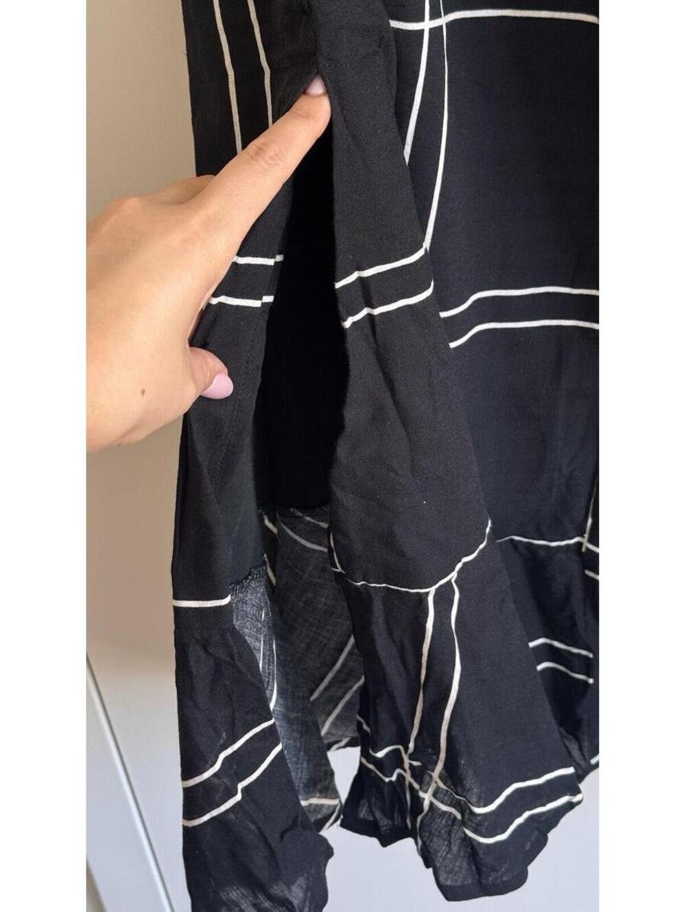 Sancia Black Windowpane Wide Leg Pants Size S Side Slit Cotton Resort - Picture 6 of 9
